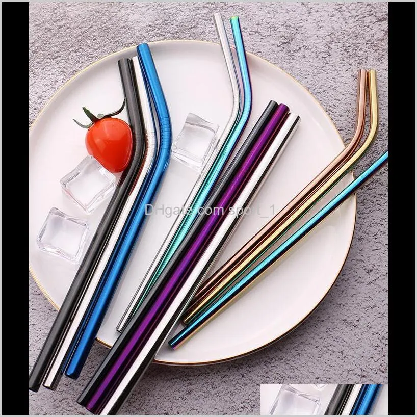 8.5``/9.5``/10.5`` stainless steel straw straight bent colorful straw reusable drinking straw metal straws for party wedding bar use