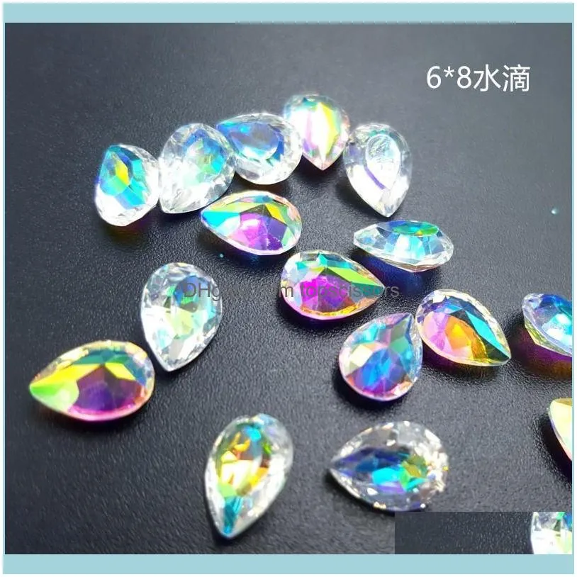 Nail Art Decorations 1box AB Symphony Resin Rhinestone 12 Patterns Crystal 3D Clear Long Octagonal,Heart,Teardrop Rhinestones