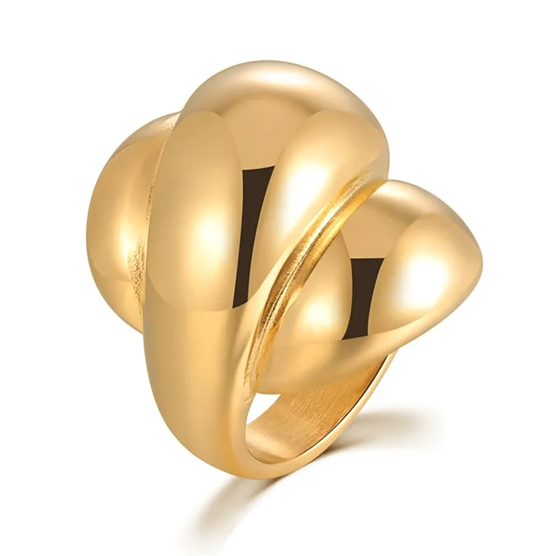 Grandi anelli d'oro di moda per le donne Gioielli da festa Grandi fiori Anello da cocktail Anelli in acciaio inossidabile 316L Mujer 220309