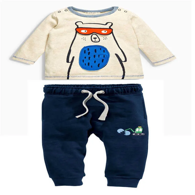 Barn höst våren bomull pojke kläder set applique raket mode långärmad toppar + fulla byxor baby kläder kostymer 210529