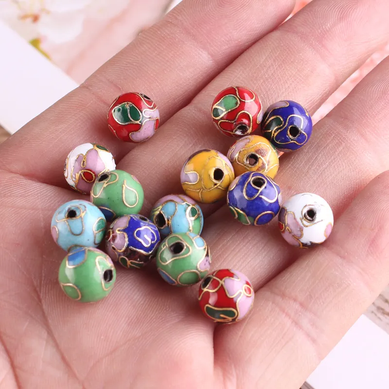 Cloisonné émail poli 10mm perles rondes en vrac accessoires en cuivre bijoux à bricoler soi-même chinois faisant des boucles d'oreilles collier Bracelets 20 pièces