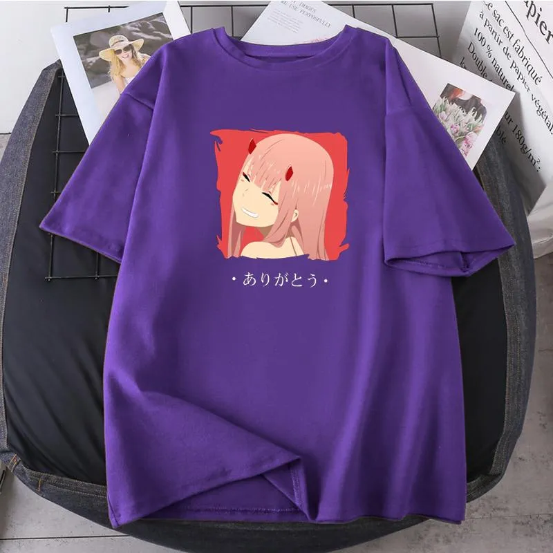 女性のTシャツの最愛の人FranxxアニメTシャツ女性の高品質Oネックレディース服夏のファッションゼロ2プリントストリートウェアトップス