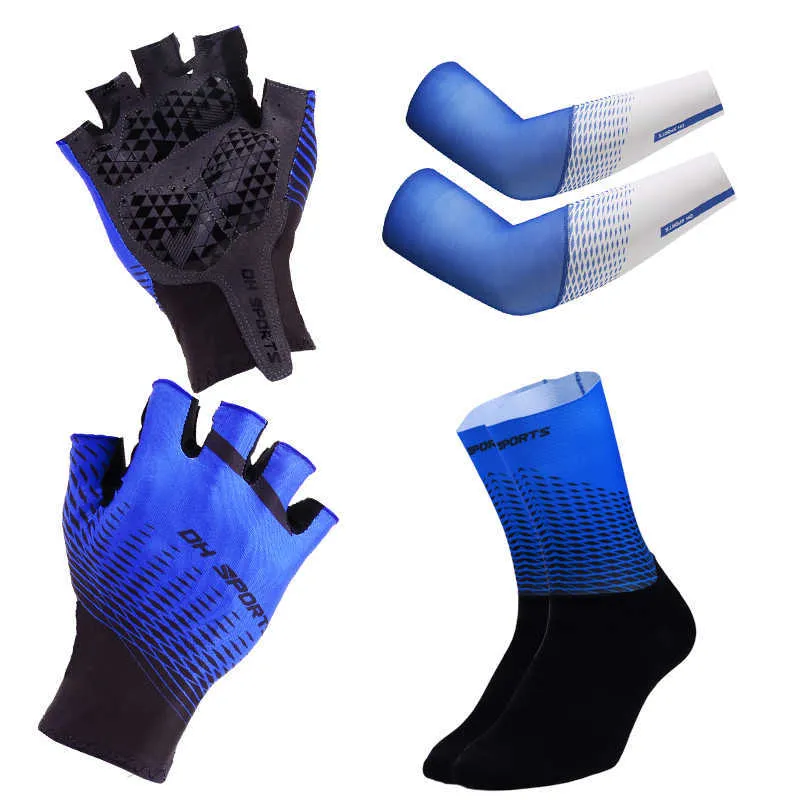 New Anti Slip Bicycle Gloves with Socks and Sleeves Set Short Half Finger Cycling Gloves Outdoor Sports Men Bikes Gloves H1022