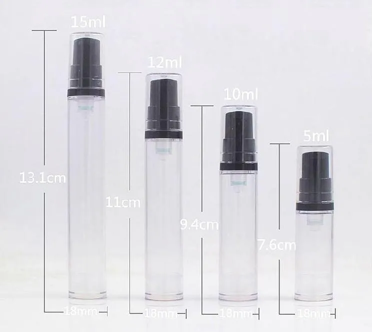 1000 x Profumo airless Flacone pompa spray trasparente in plastica 5 ml 10 ml 15 ml Trucco Cura della pelle Ricaricabile Viaggi Bottiglie vuote SN5420