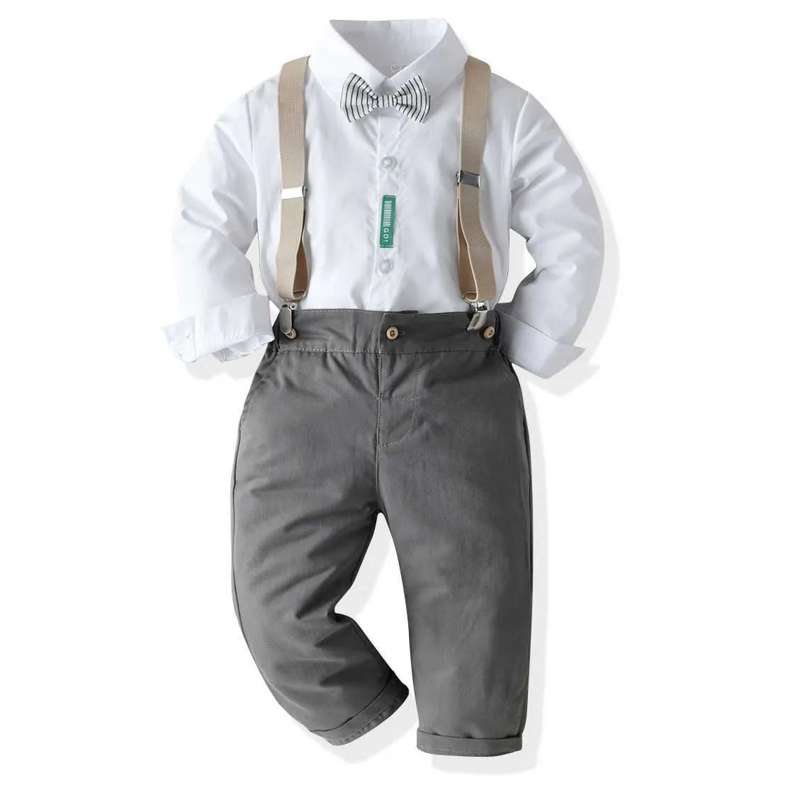2021 Trendy kinderkleding sets wit shirt formele wasboutique kinderkleding gentleman pak jongens outfits ropa de bebe H1023