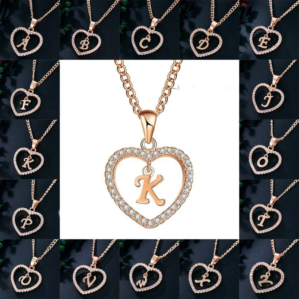 KImter Capital Heart Necklace för kvinnor Flickor Charm Personlighet 26 Brev Cz Kärlek Pendant A-Z Alfabet Halsband Mode Smycken P161FA