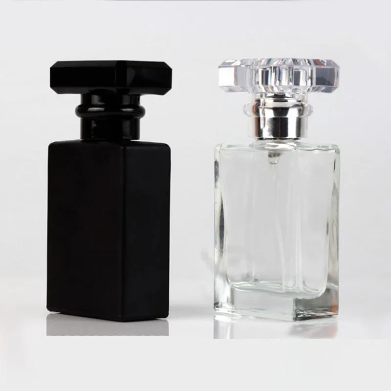 2021 30 ml en verre transparent et noir recharge pulvérisation rechargeable bouteilles de parfum Automzier en verre contenant cosmétique vide pour voyager