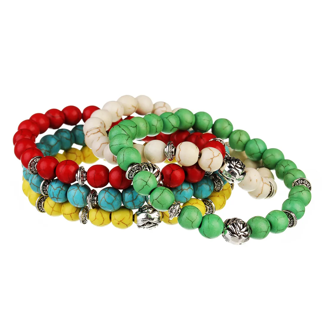 Natural Lava Volcanic Stone Multicolor Turquoises Beads Bracelets Silver Color Rose Accessories Women Men Lovers Energy Bracelet