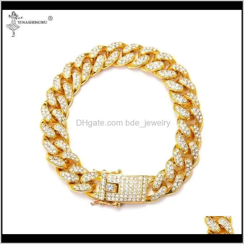 out 12mm men zircon curb cuban link bracelet hip hop jewelry gold color thick heavy copper bracelet cz chain 8