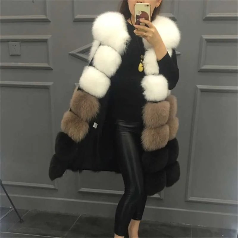 Faux Fur Vest Coat Winter Sleeveless Jacket Women Fake Fur Patchwork Color Thick Outwear Female Faux Fur Vest 210925