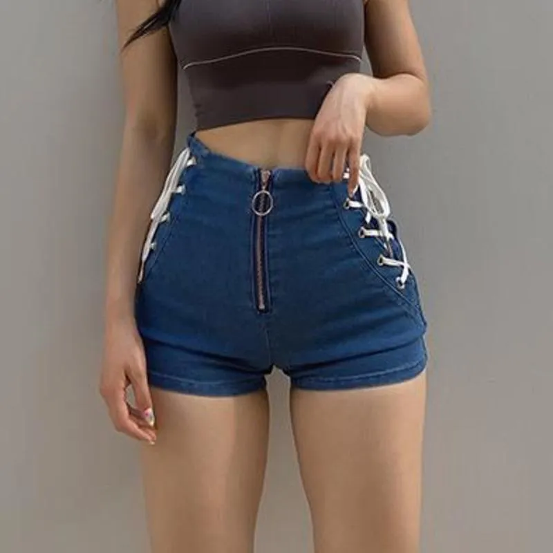 Women's Shorts WOMENGAGA Denim Women Summer Korean Style Bandage Students Loose High Waist Thin Skinny Sexy OYK6