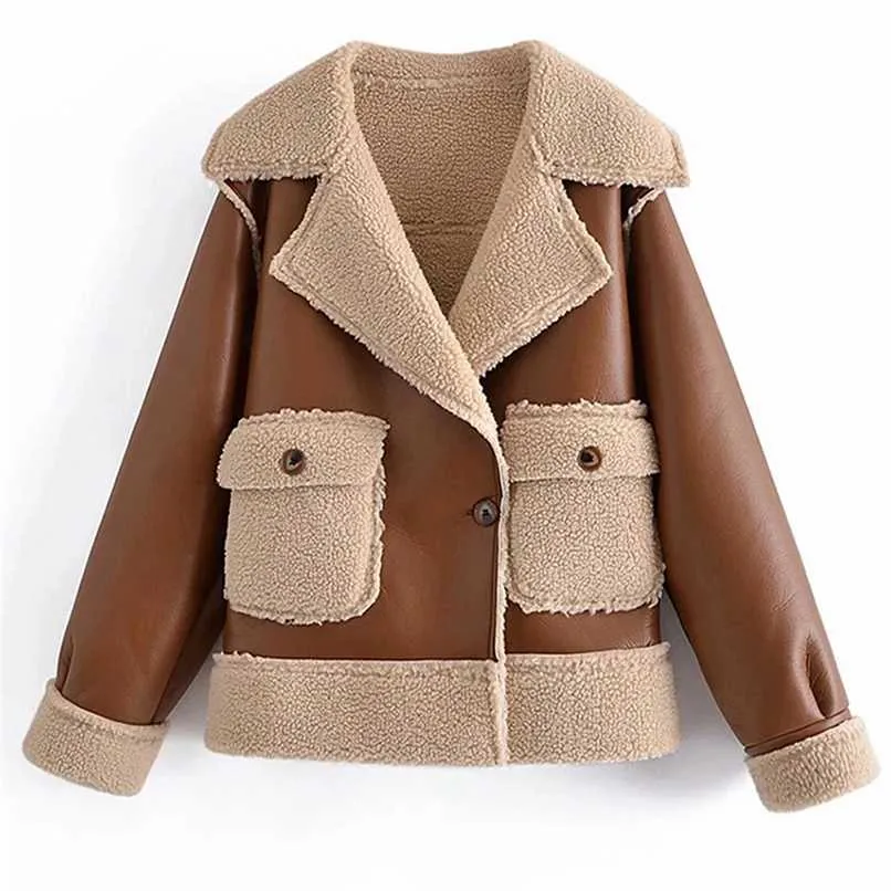 Wixra inverno finte giacche in ecopelle donna cappotti caldi spessi con lana di agnello cappotti casual autunnali per donna 211119