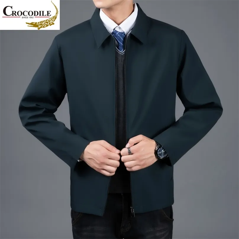 brand Men's Simple Solid Color Jacket Spring Coat Middle Aged and Old Casual Lapel 211217