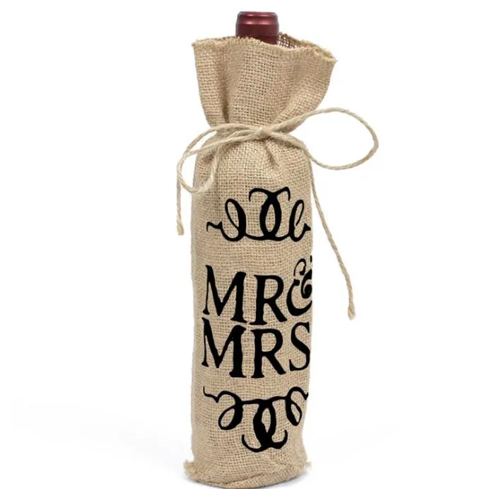 2021 3 Styles Gift Wrap MR & MRS Wine Bottle Cover Jute Gifts Bag Rustic Wedding Decoration Anniversary Party Decor