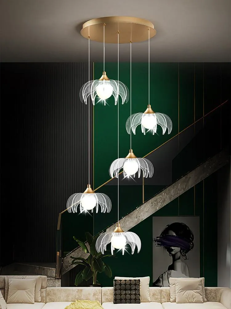 Lampes suspendues Escalier en forme de fleur LED Lustre Restaurant moderne Éclairage Nordique Salon Chambre Art Lampe décorative