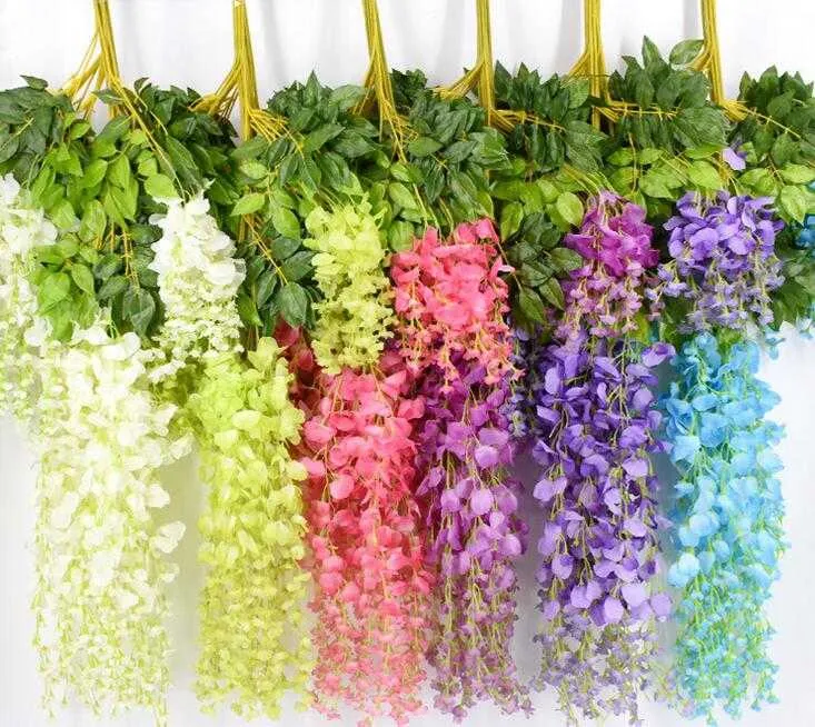 US-amerikanische Lager 7 Farben Elegante künstliche Seidenblume Glyzinien Flower Vine Rattan für Hausgarten Party Hochzeit Dekoration 75cm und 110 cm Verfügbar