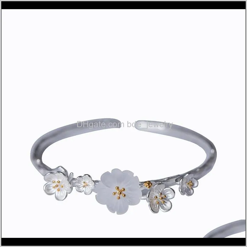 new handmade ethnic 925 sterling silver blooming flower bangle for women lovers gifts fine jewelry cuff statement bangles