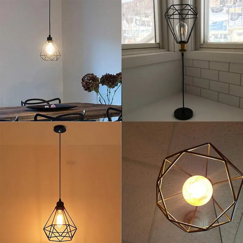 Lâmpada cobre tons geométricos pingente de metal guarda retro vintage teto luz máscara gaiola de ferro venda