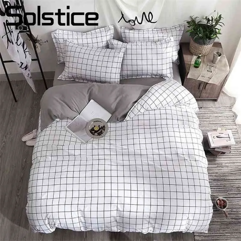 Solstice Home Textile Black Lattice Duvet Cover Kuddebäddsrum Simple Boy Girls Bedding Sätter Single Twin Dubbel täcker sängar 210706