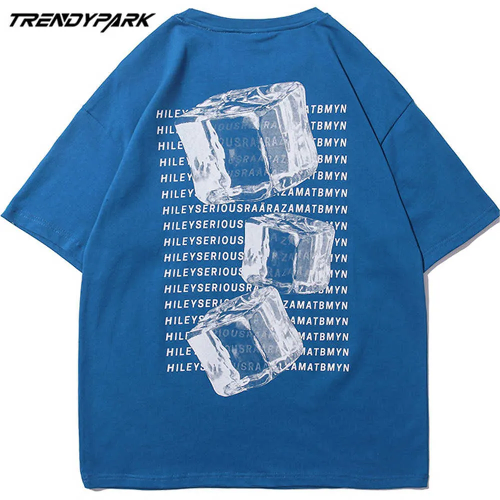 Hommes T-shirt D'été À Manches Courtes Glaçons Imprimé Hip Hop Surdimensionné Coton Casual Harajuku Streetwear Top T-shirts Vêtements 210601
