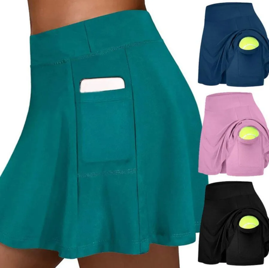 L-18 Tennis Skirt Biker Beach Golf Sport Pleated Student Yoga Outfits Running Fitness Shorts Quick-drying Double-layer Anti-exposure Gym Clothes