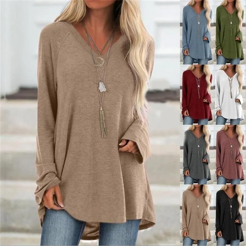 Female Clothes Spring Autumn S-8XL Oversized T-shirt Solid Long Sleeve Loose Cotton Casual Harajuku Tunic Tees Top Women's 220315