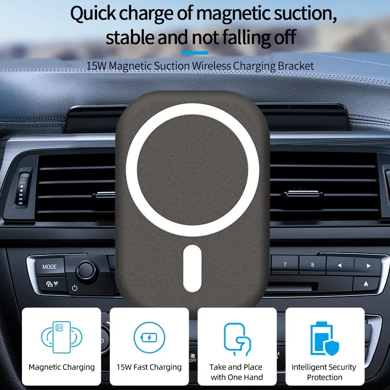 iphone 12シリーズの高速充電車の携帯電話ホルダーのための15W磁性車の無線充電器の超吸着マグネット