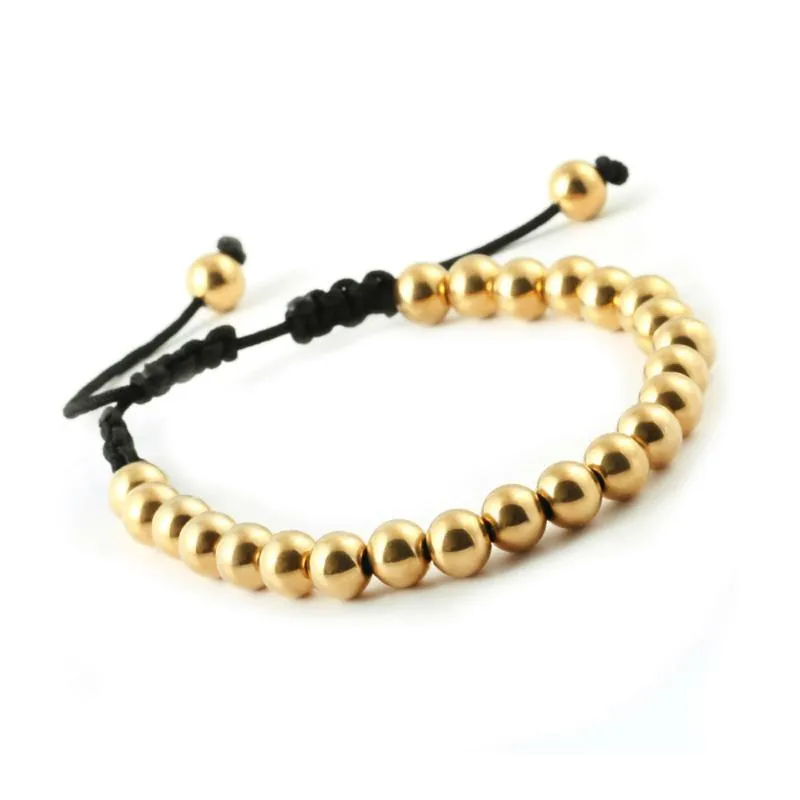 Handgeweven gouden pistool zwarte roestvrijstalen kralenarmband voor mannen kralen Briading Macrame sieraden link, ketting