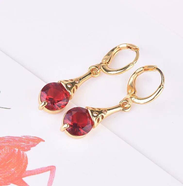 Clipon Screw Back Arrival Gold Plated Cz Dangle Earrings For Lady Women Colorful Crystal Stone Clip On Earring Gift Jewelry Pink Red