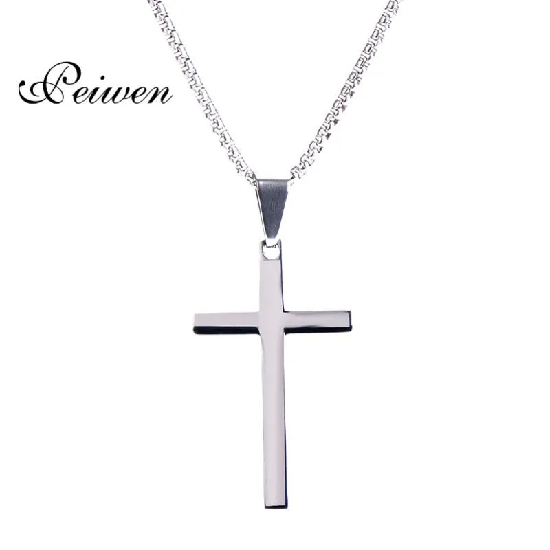 Pendant Necklaces Jesus Cross Necklace For Men Women Stainless Steel Box Chains Christian Crucifix Silver Color Lucky Prayer Jewelry Gift