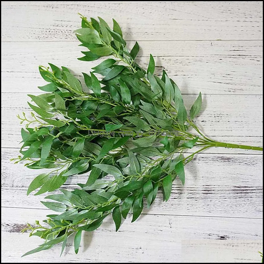 Decorative Flowers & Wreaths Artificial Willow Leaves Green White Fake Plants DIY Faux Bouquet Foliage For Home Wedding Forest Party