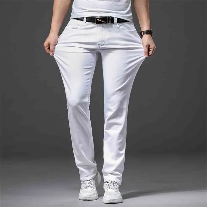 Jeans blancs extensibles pour hommes d'automne Style classique Slim Fit Pantalon doux Marque masculine Pantalon décontracté 210716