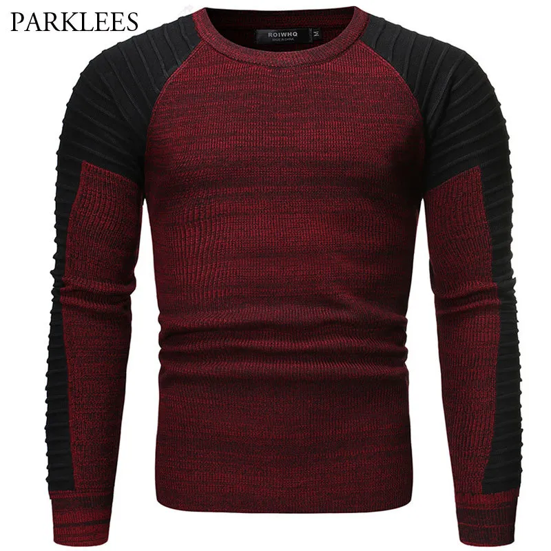 Colorblock Sweater Mens Streetwear Höst Vinter Striped Pullover Casual O-Neck Pull Homme Handsome Oversized Men Sweater Xmas 210524