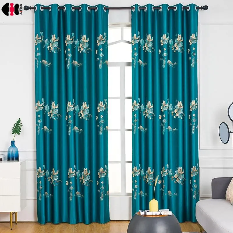 ヨーロッパの花の刺繍の遮光カーテンのための居間の熱絶縁ジャカードヴィラフレンチウィンドウドレープJS329Dカーテン