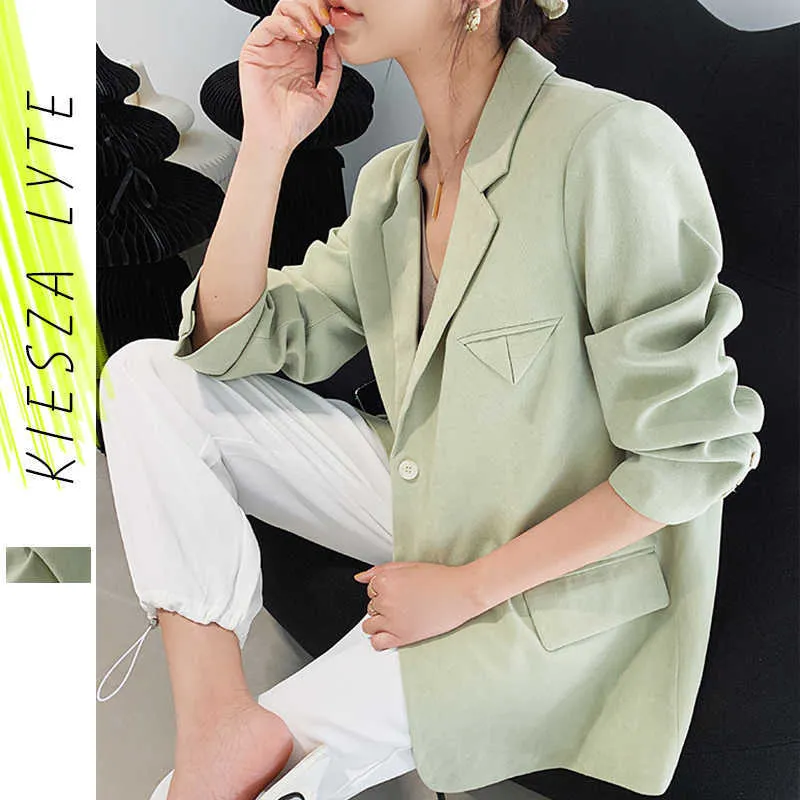 Women's Blazers Fashion Autumn Solid Casual Notched Collar Minimalism Single-breasted Suit Jacket Ladies Coats 210608