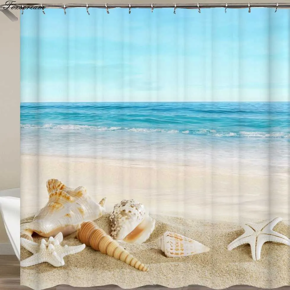 Marine shower curtains with hooks bathroom curtain Turtle Bath shower curtain Decor Beach starfish Decoration 3D Curtain Or Mat 210609