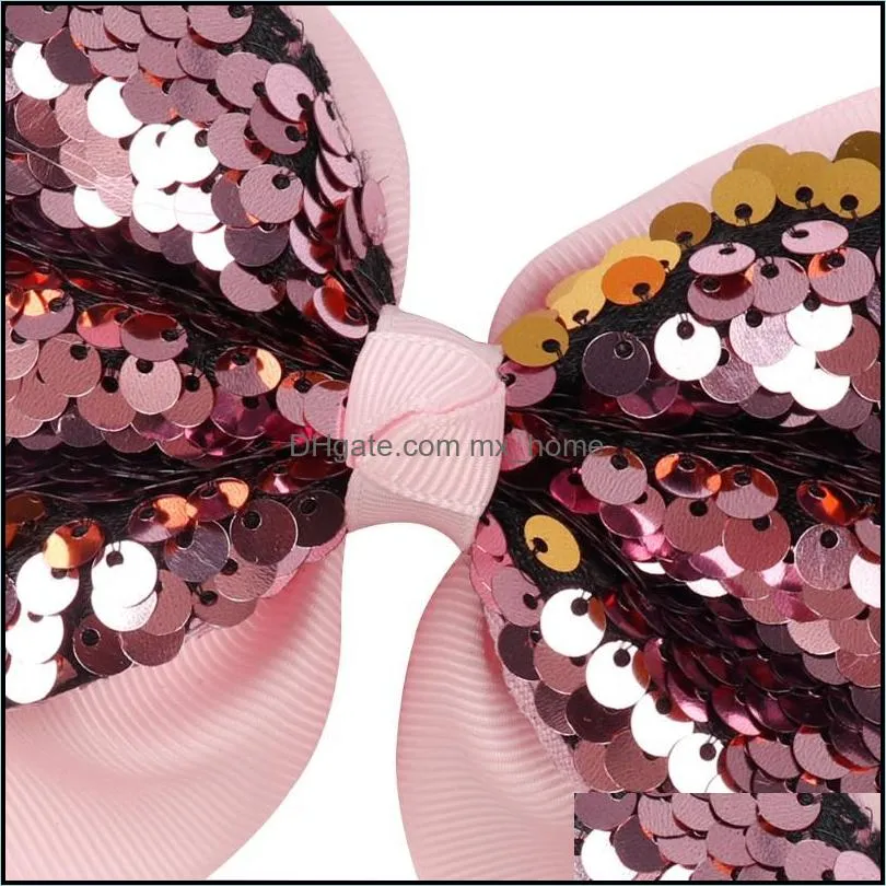 Hair Accessories Ncmama 10pcs/lot Bow Valentine`s Day Reversible Sequin Hairclip 5`` Solid Ribbon Bows Kids Clips Hairpins Wholesale