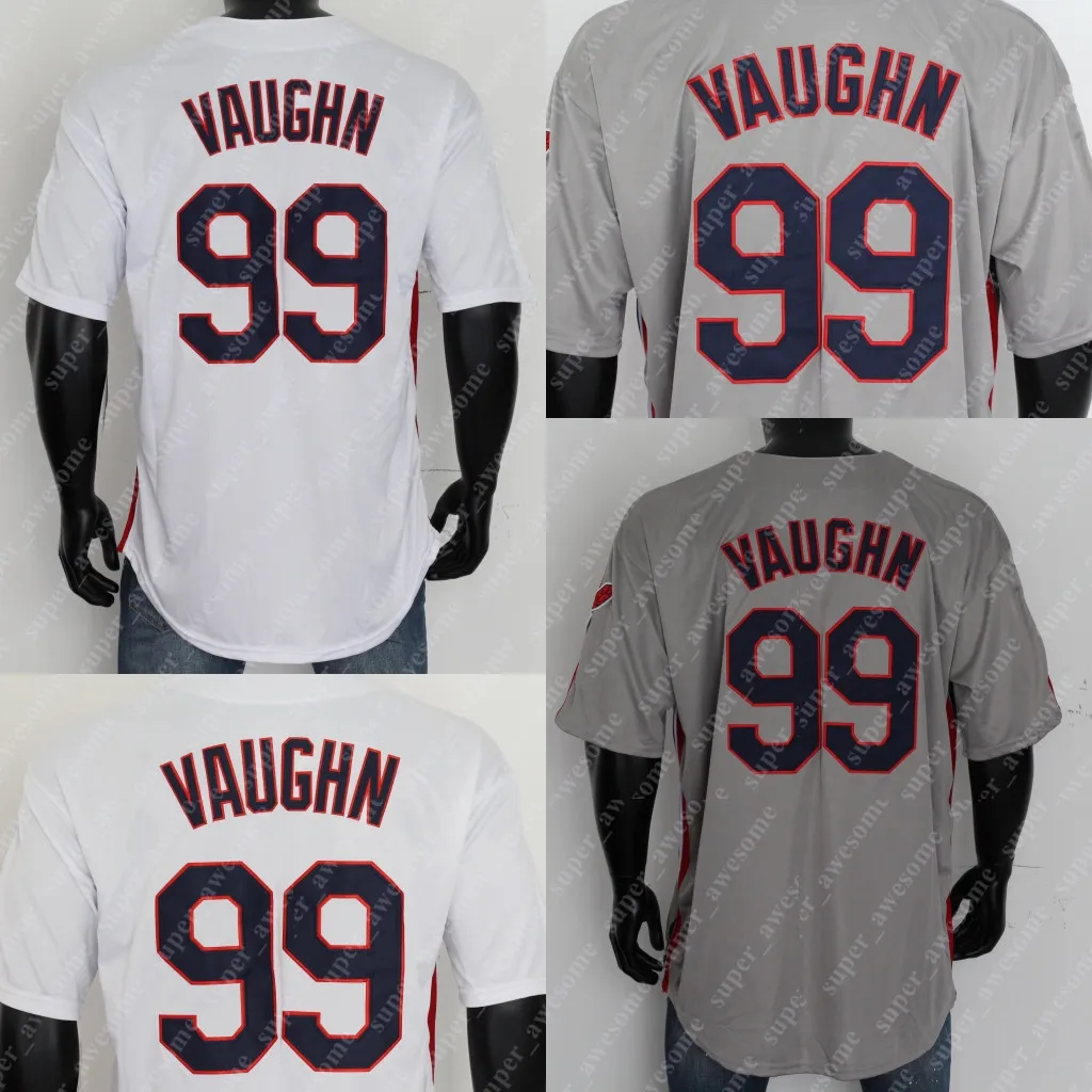 99 Ricky Vaughn Jersey Blanc Gris Maillots De Baseball Ed