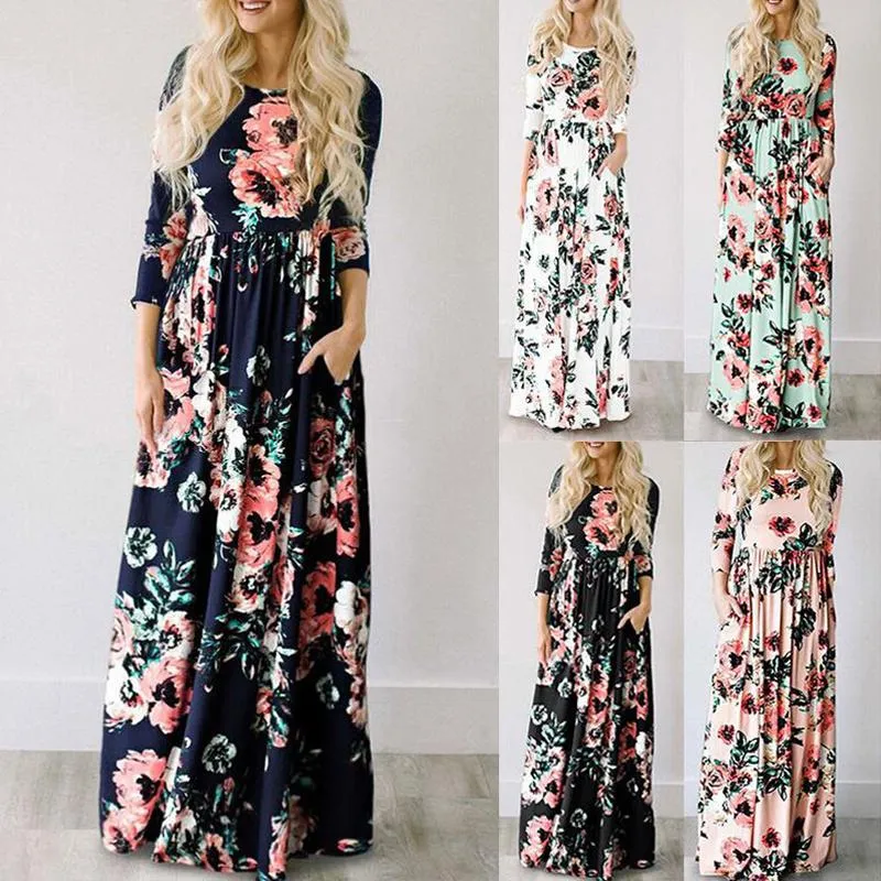 Casual Dresses Maxi Sexy Dress 2021 Women Summer Floral Print White Boho Beach Evening Party Long Plus Size Vestidos Female