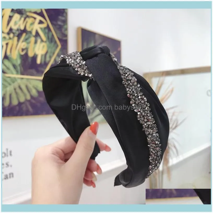 Solid Wide Knotted Twist Headbands For Women Elastic Stain Rhinestone Lady Girls Hairband Make Up Multicolor Hair Accessories1