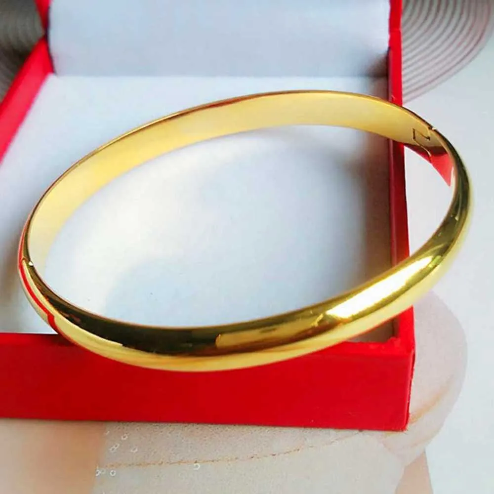 Enkel stil Solid Smooth Bangle Armband Yellow Gold Fylld Kvinnor Bangleöppningsbara Smycken Klassiker Presentbia 6cm Q0717