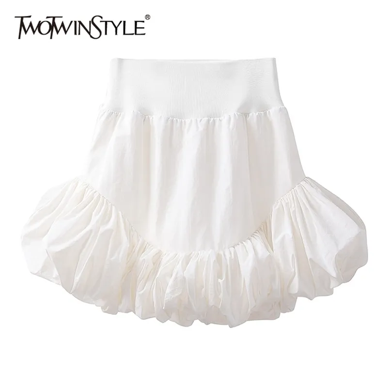 Falda Casual Bud para mujer cintura alta minimalista coreano blanco A Line faldas ropa de moda femenina 210521