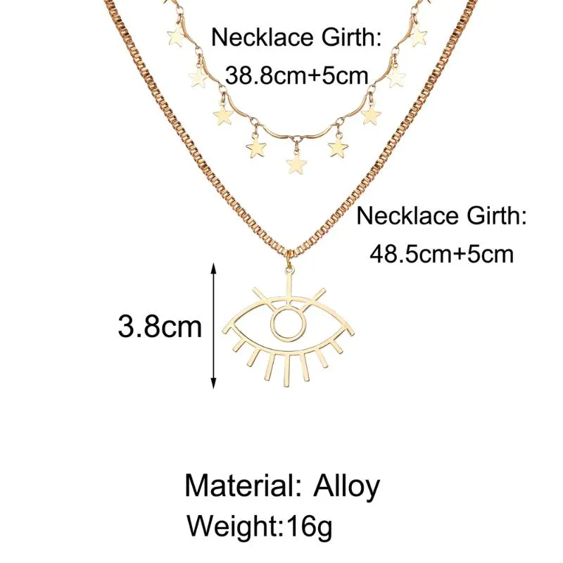 Collier multicouches yeux étoiles pour femmes, bijoux à la mode, accessoires cadeau d'anniversaire pour fille et maman, pendentif, 239T