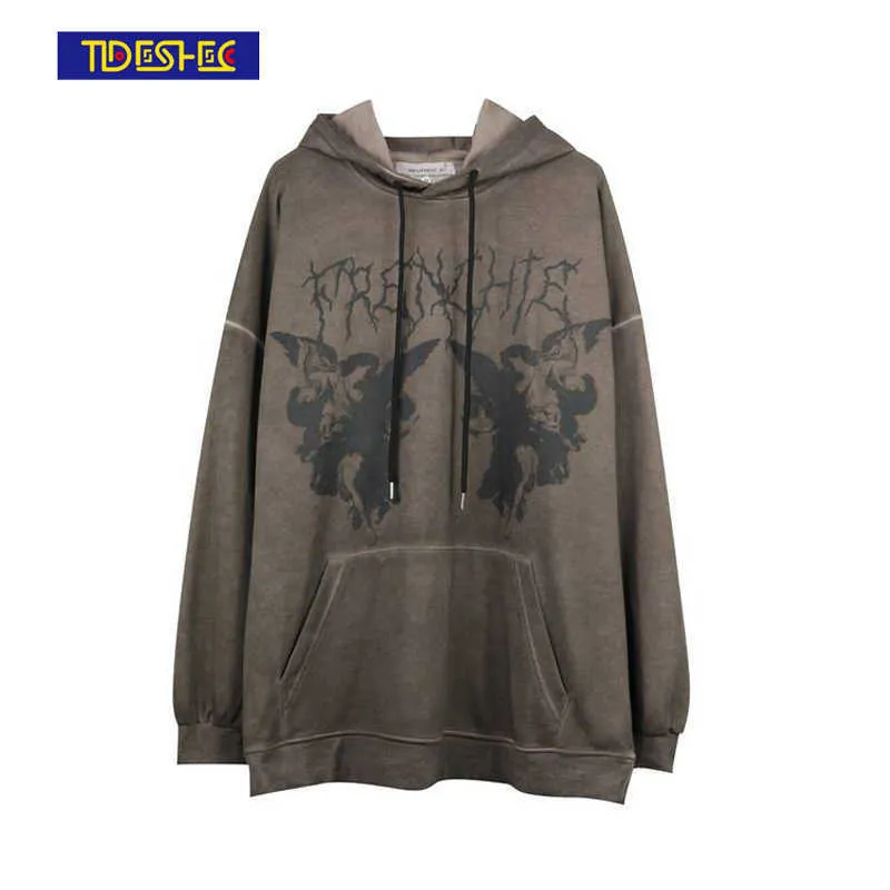 Männer Hip Hop Sweatshirt Mit Kapuze Angel Dark Print Hoodie Streetwear Harajuku Pullover Baumwolle Fleece Herbst 210909