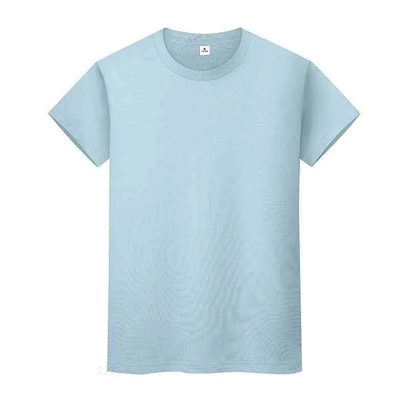 Nueva camiseta de color sólido con cuello redondo, camisa de fondo de algodón de verano, manga corta para hombres y mujeres, media manga X5