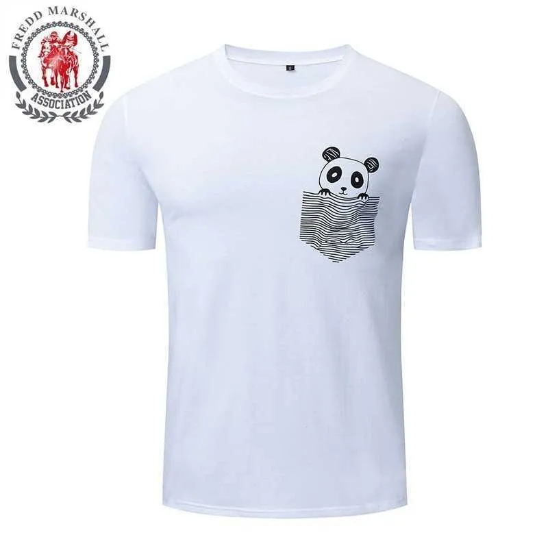 FREDD Marshall Beyaz T Gömlek Erkekler Için Pamuk Komik T Shirt Kısa Kollu Marka Tops Tees Erkek Panda T-Shirt EUR Büyük Boy 355 210527
