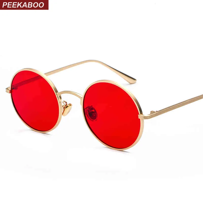 Peekaboo, gafas de sol redondas doradas con montura de metal, gafas de sol retro para hombre, estilo veraniego 2018, gafas de sol con lentes rojas para mujer, unisex, amarillo, rosa y negro