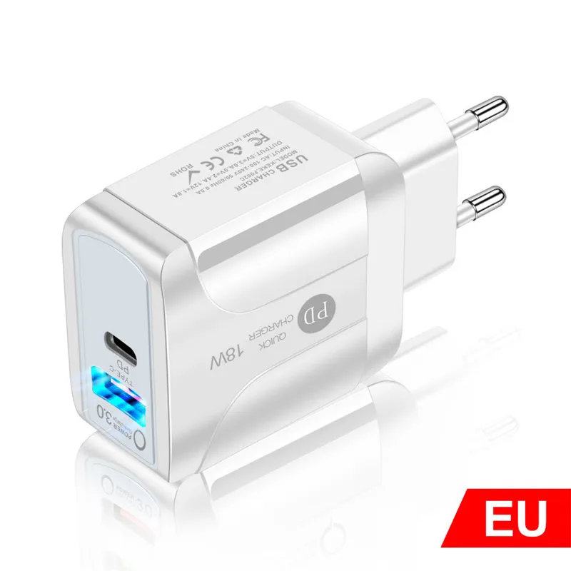 PD 18W QC3.0 Quick  5V 3A Power Adapter for US EU UK Black White Travel Fast Chargers