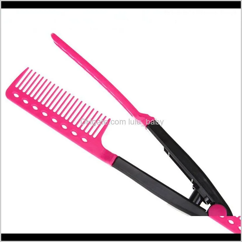 v type hair straightener comb diy salon hairdressing styling tool curls hair brush combs 