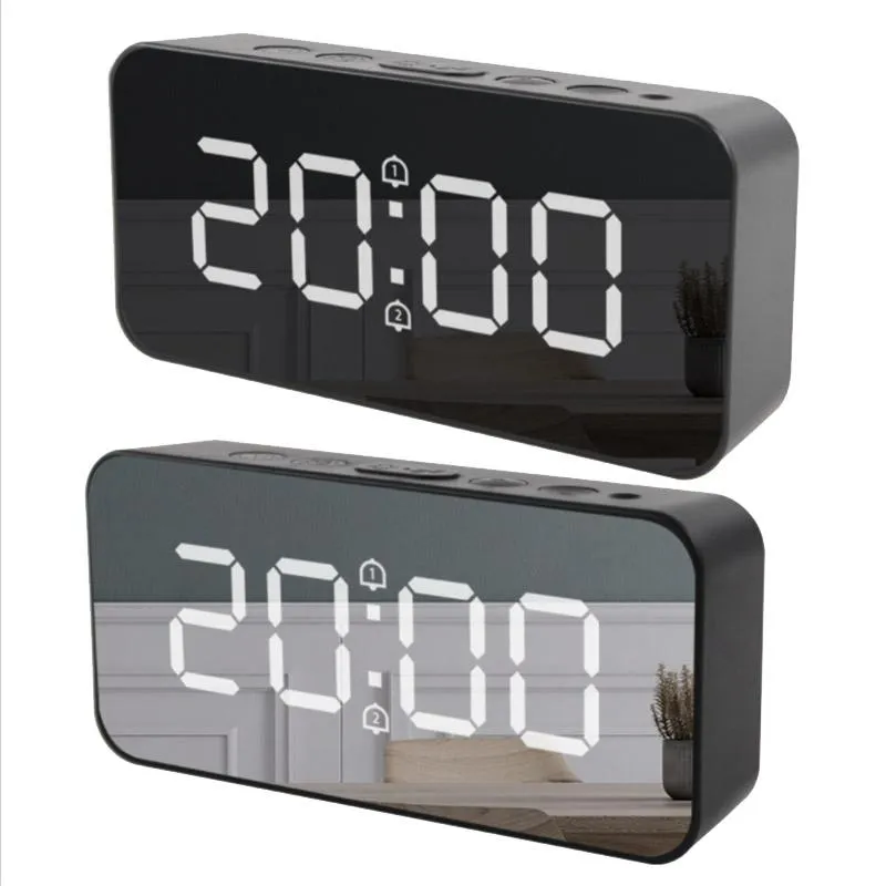 Autres horloges Accessoires Réveil LED Numérique Grand temps Affichage de la température Miroir Snooze Table Électronique Rétroéclairage automatique